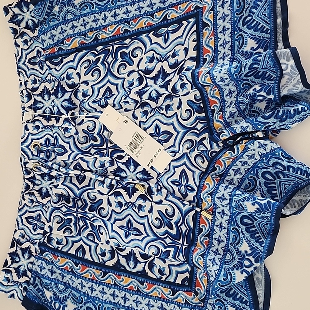 LABLANCA RESORTWEAR Blue and White Patterned Women's Shorts Size XL